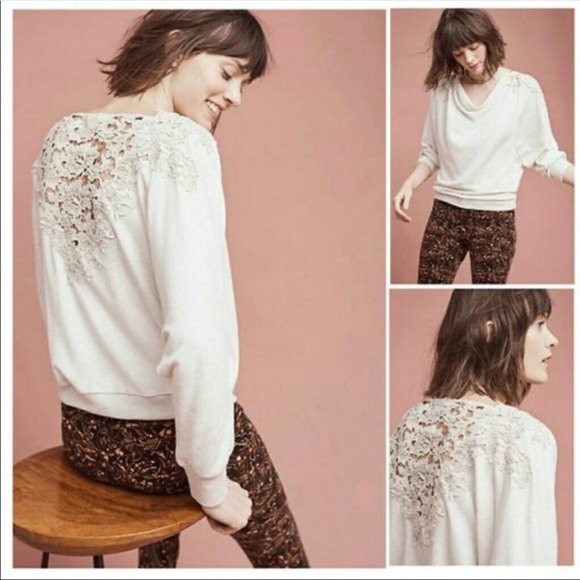 Anthropologie Tops - Anthro Meadow Rue Bria Lace Crop Sweatshirt SZ M